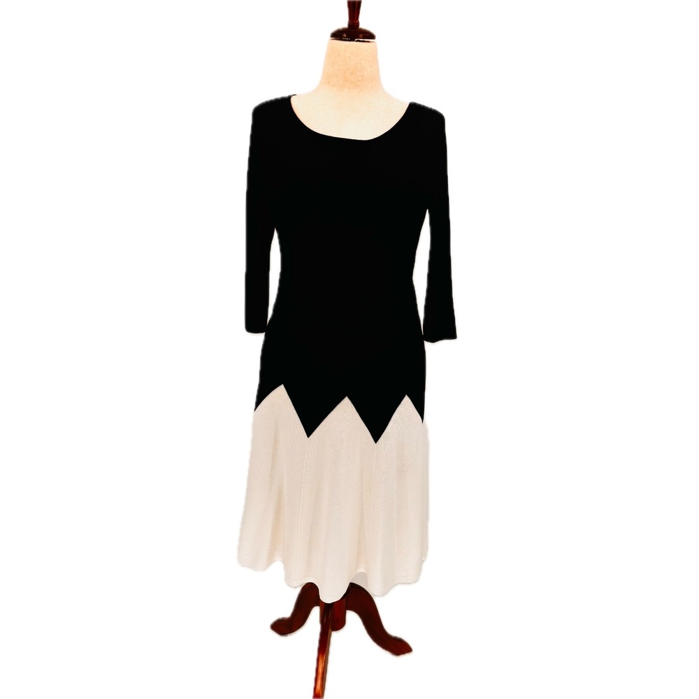 Danny and Nicole Colorblock Knit Dress Womens Large Black Cream Zigzag Excellent